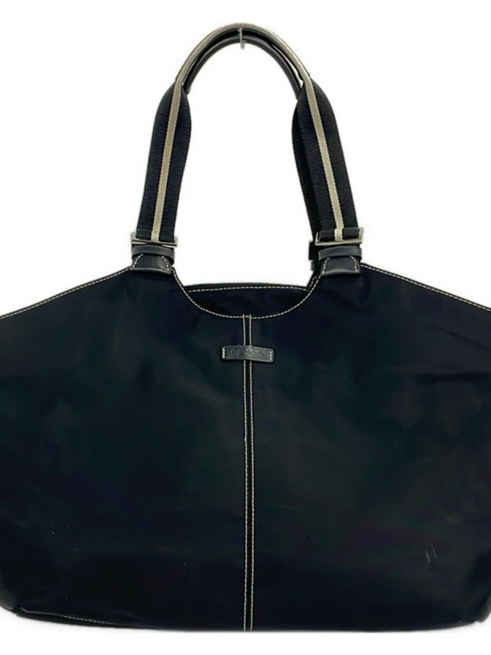 agnes b Black White Nylon Leather Shoulder Bag